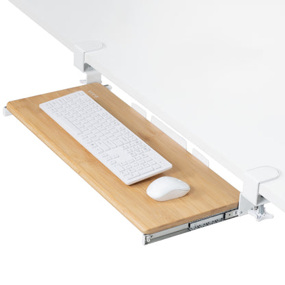 Sleek design with C-clamps and sliding tray for a clean and tidy workstation.