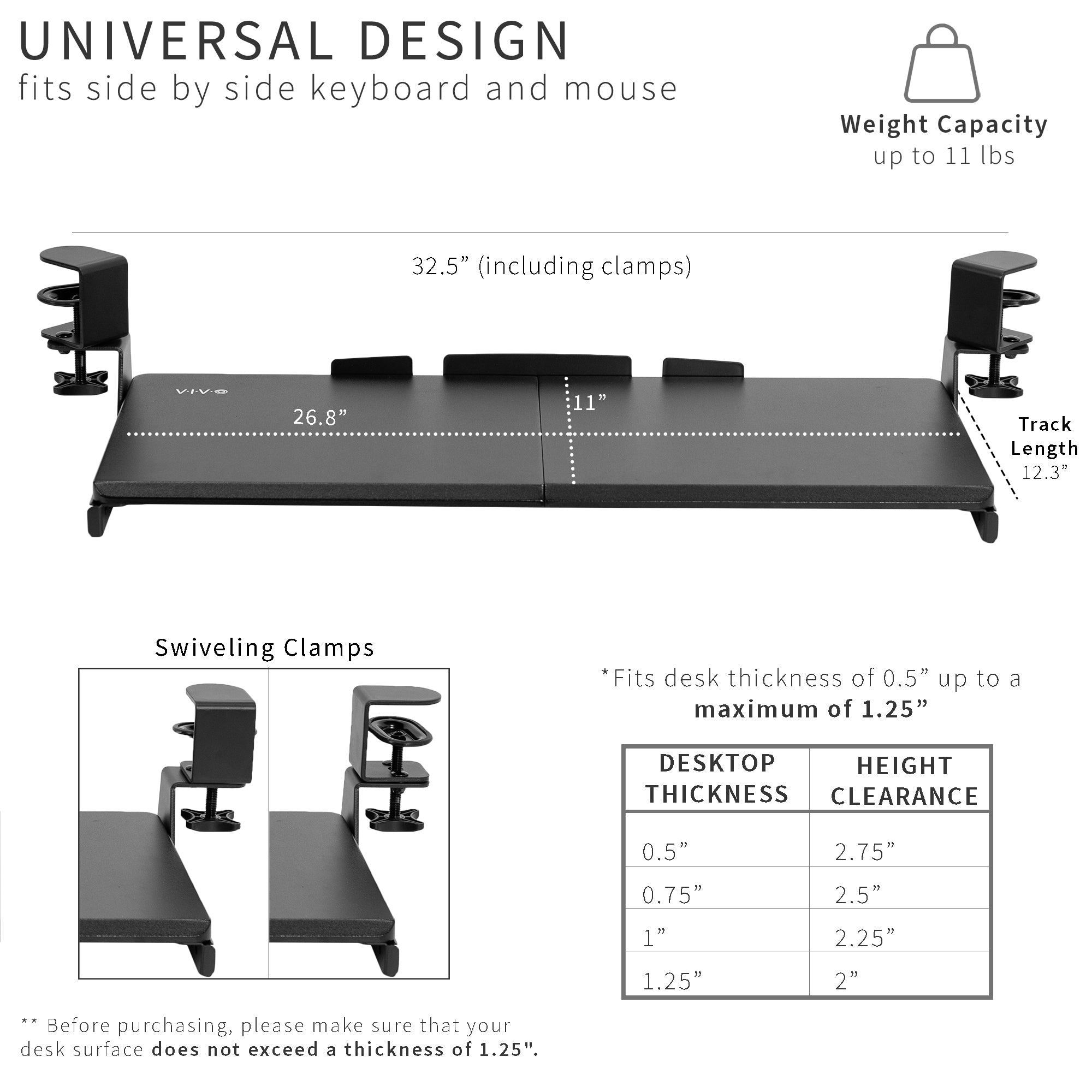 Under desk corner keyboard tray platform with adjustable swivel clamps for an ergonomic workspace.