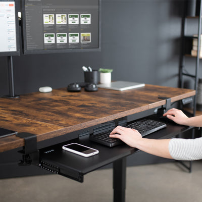 Ergonomic under desk keyboard tray mount attachment.