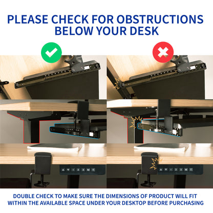 Under desk height adjustable pull-out sliding keyboard tray.