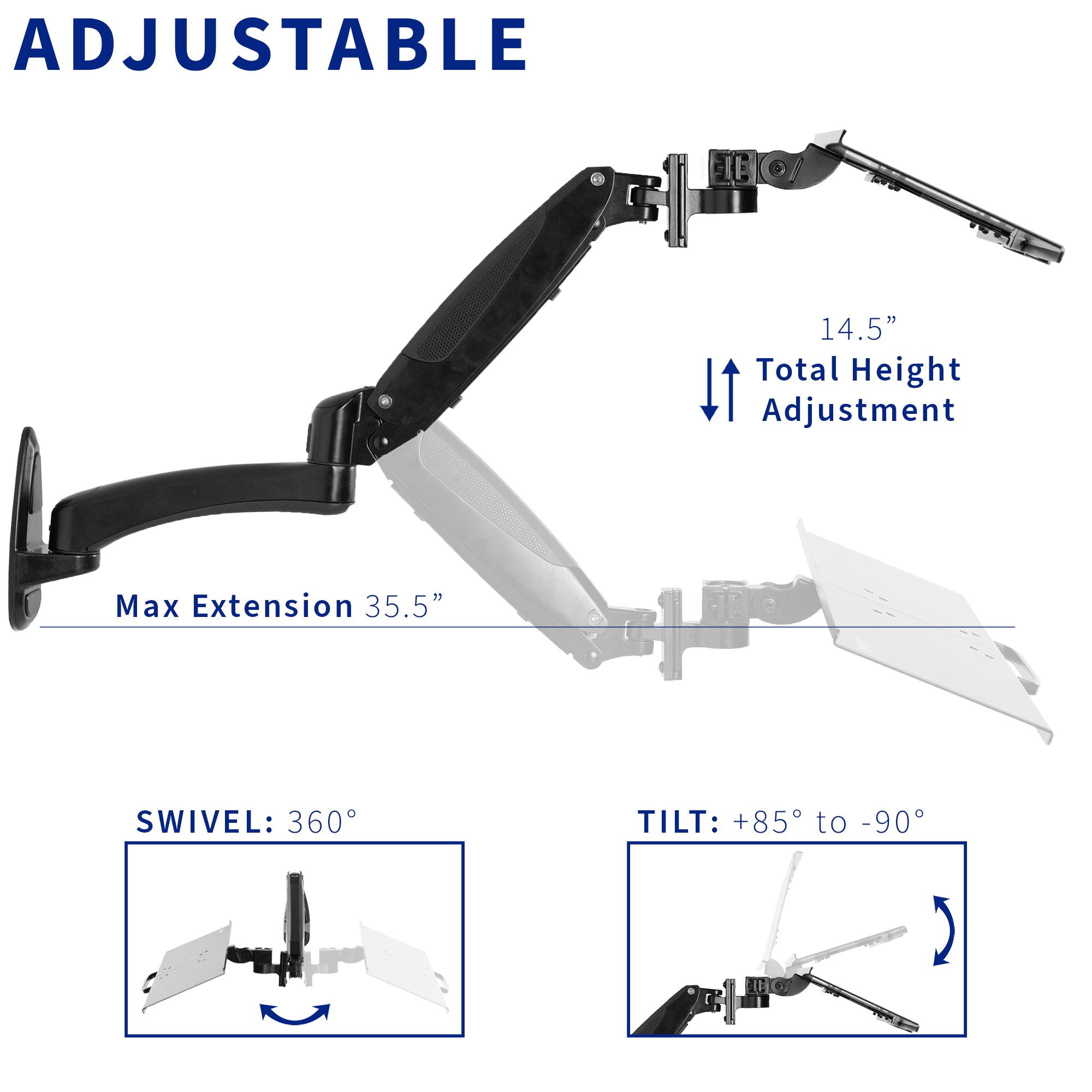 Adjustable wall mount keyboard tray.