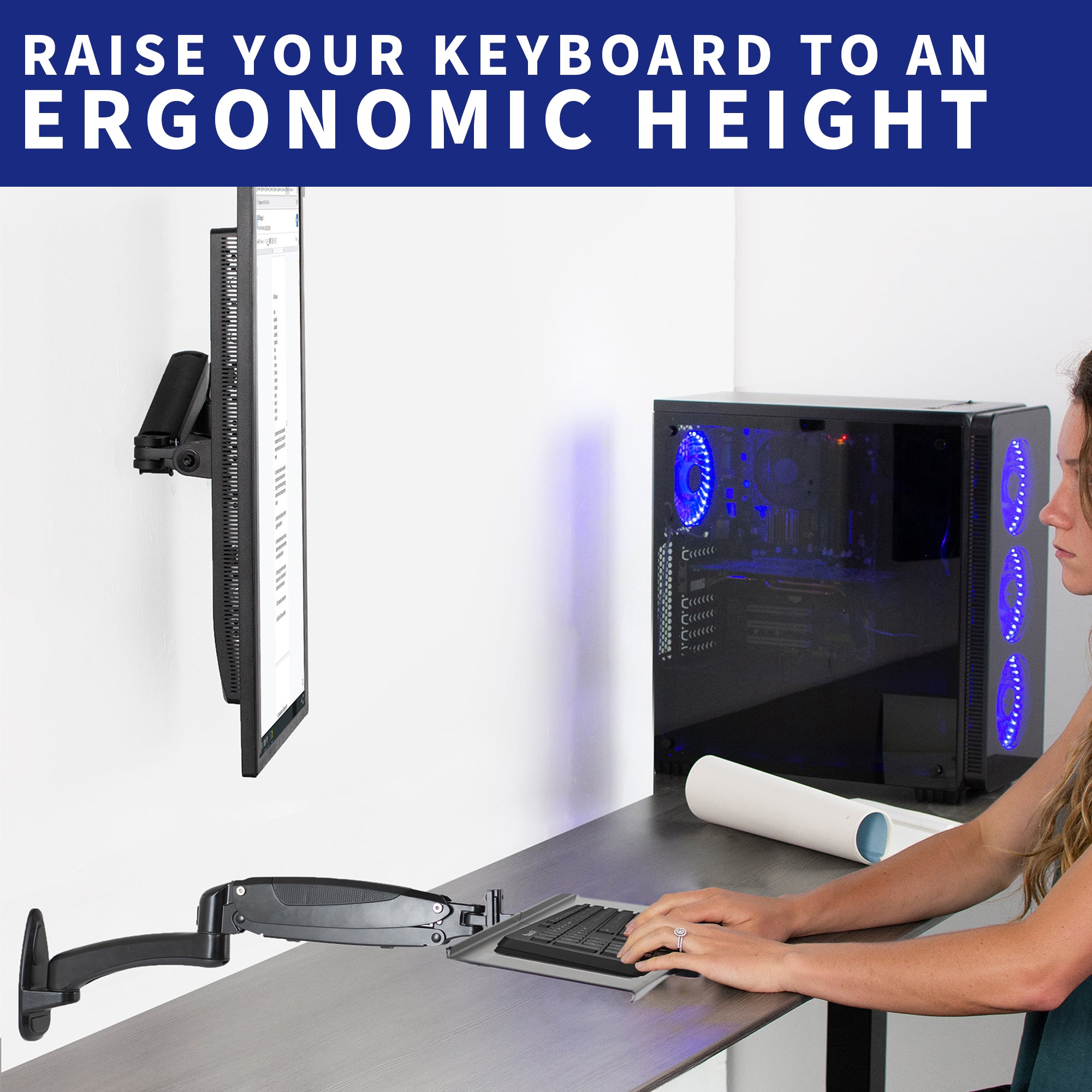 Adjustable wall mount keyboard tray.