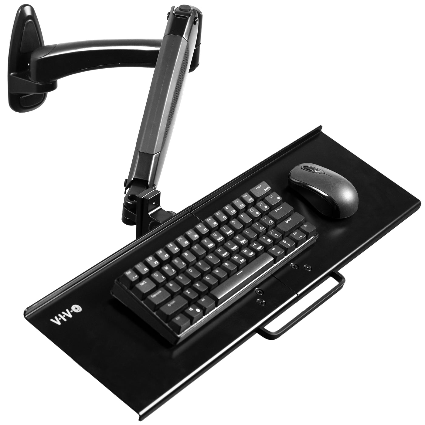 Sturdy steel pneumatic height adjustable keyboard tray wall mount.