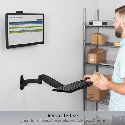 Sturdy steel pneumatic height adjustable keyboard tray wall mount.