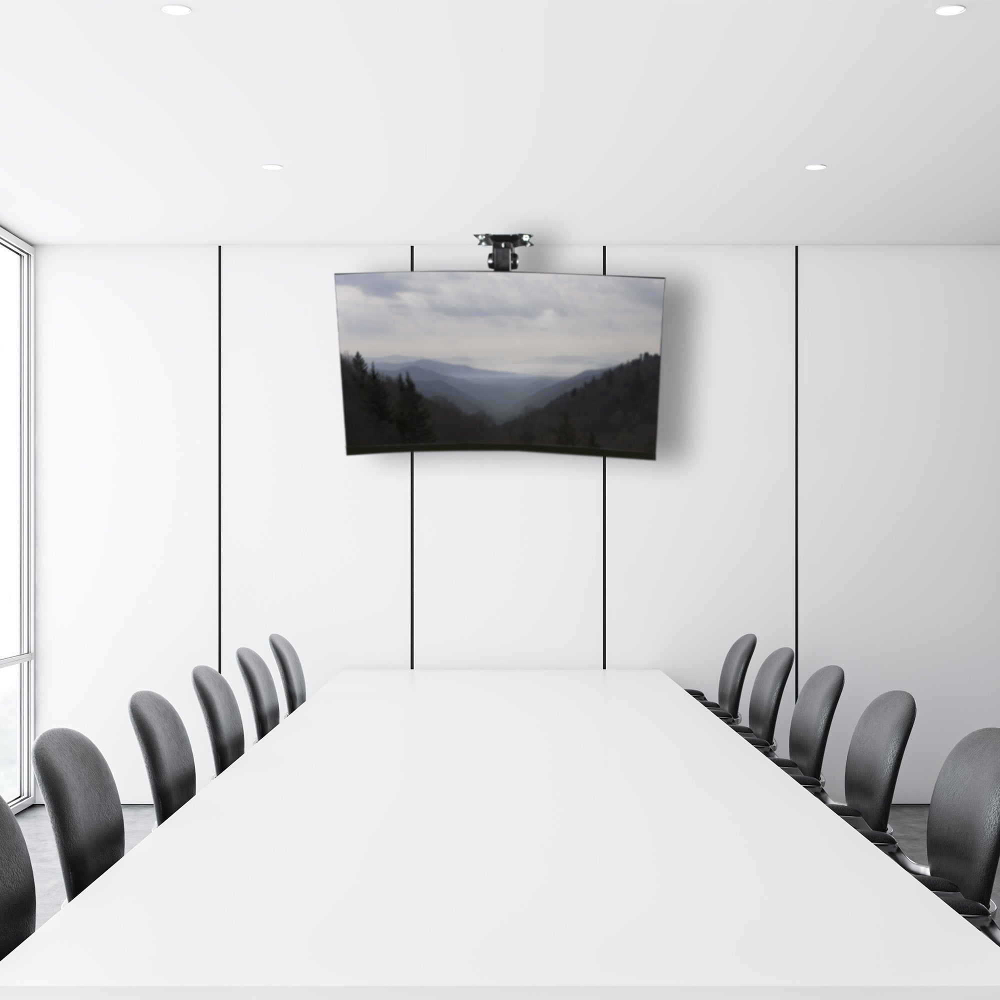 Sturdy flip down ceiling mount for TVs and monitors.