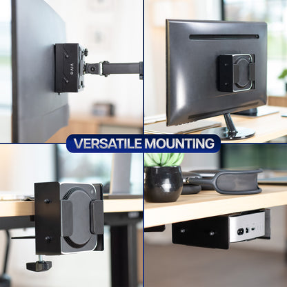 VESA / Clamp / Desk Mount Designed for Mac Mini 2024 with text 'VERSATILE MOUNTING'.
