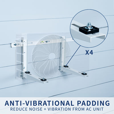 Mini split air conditioner wall mount with adjustable width and anti-vibration padding.