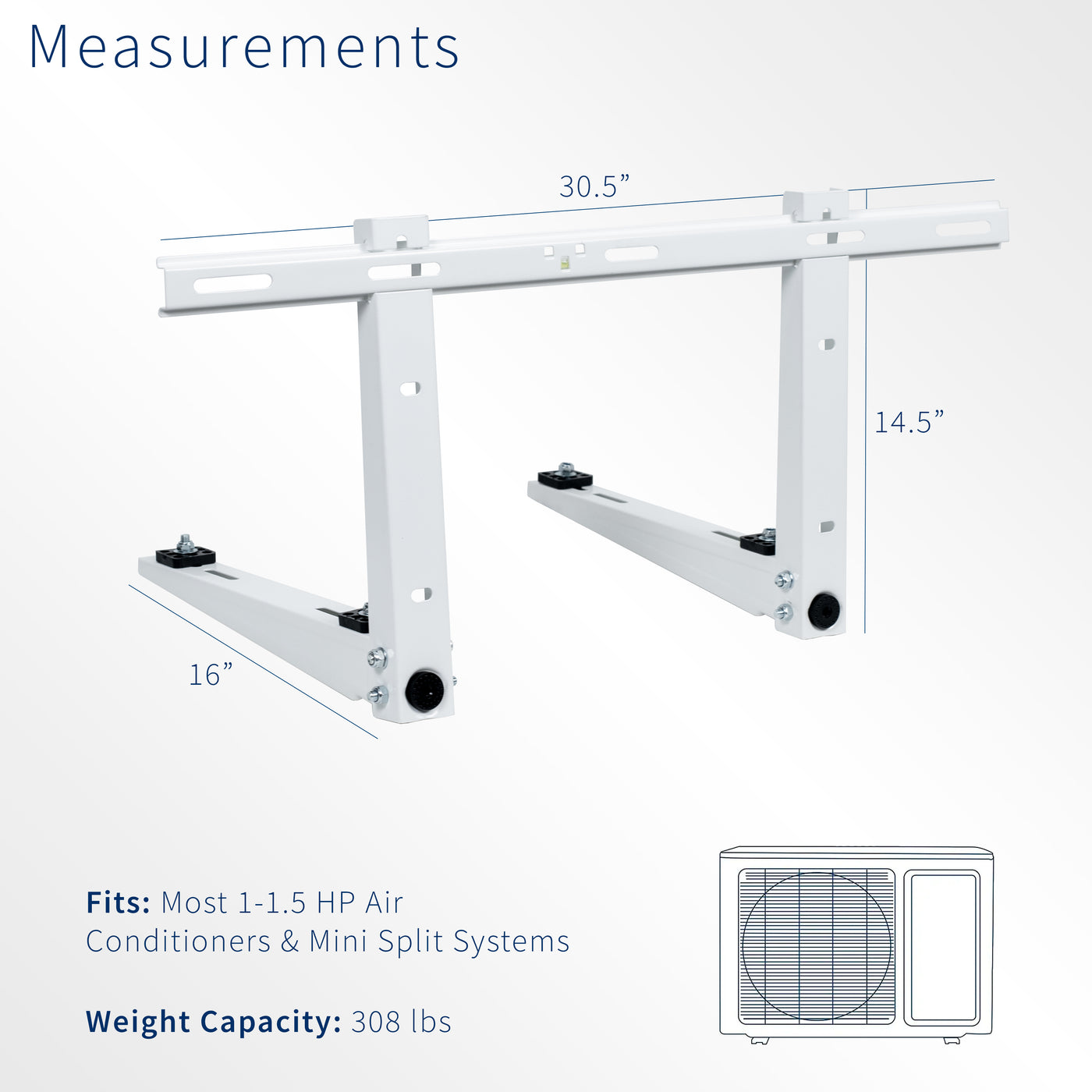 Mini split air conditioner wall mount with adjustable width and anti-vibration padding.