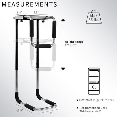 Large heavy-duty height adjustable and width adjustable under desk PC mount.