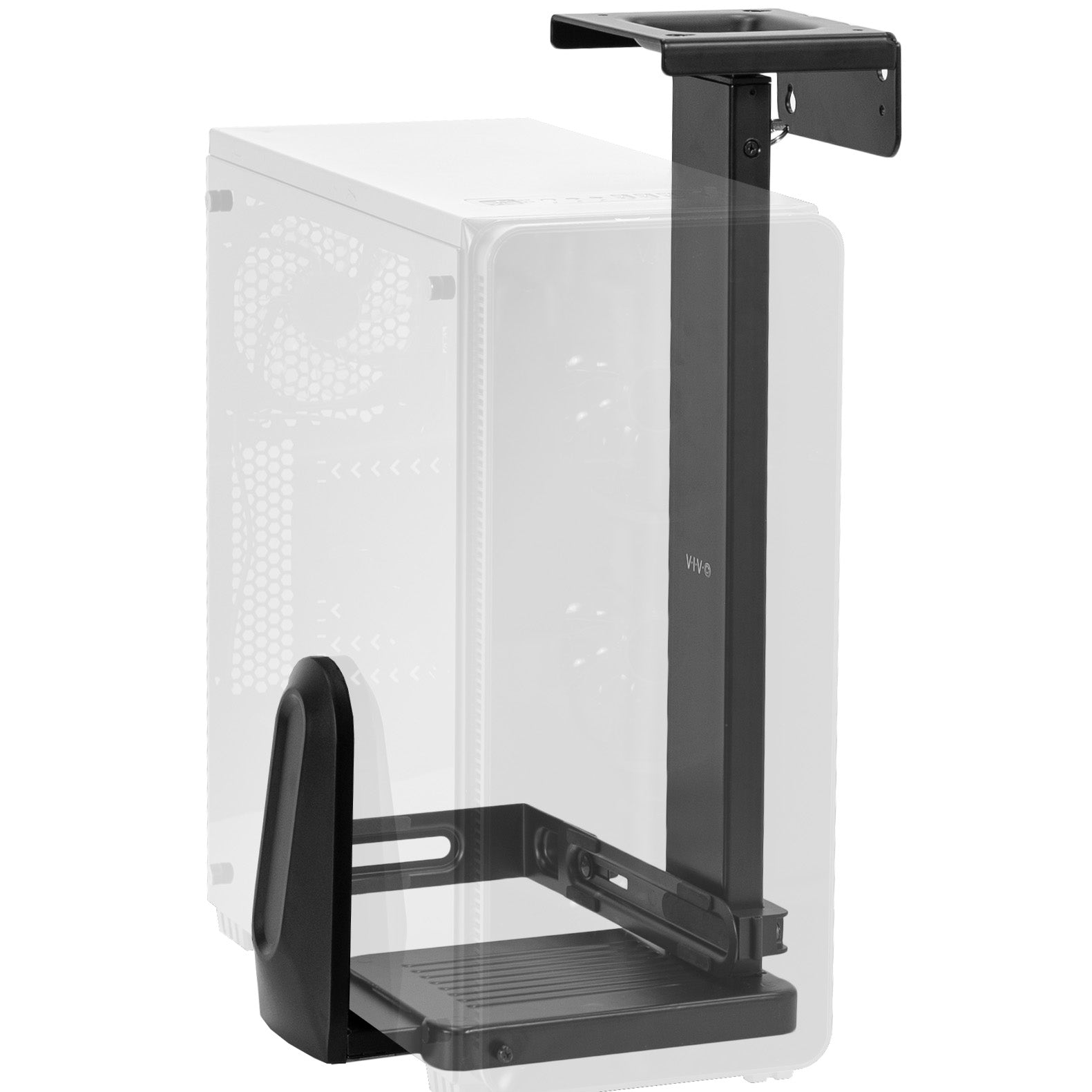 Large heavy-duty adjustable space saving under desk PC mount.