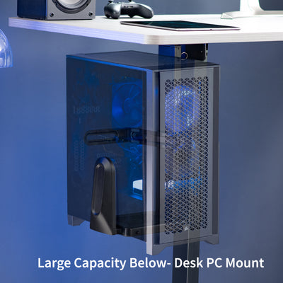Large heavy-duty adjustable space saving under desk PC mount.