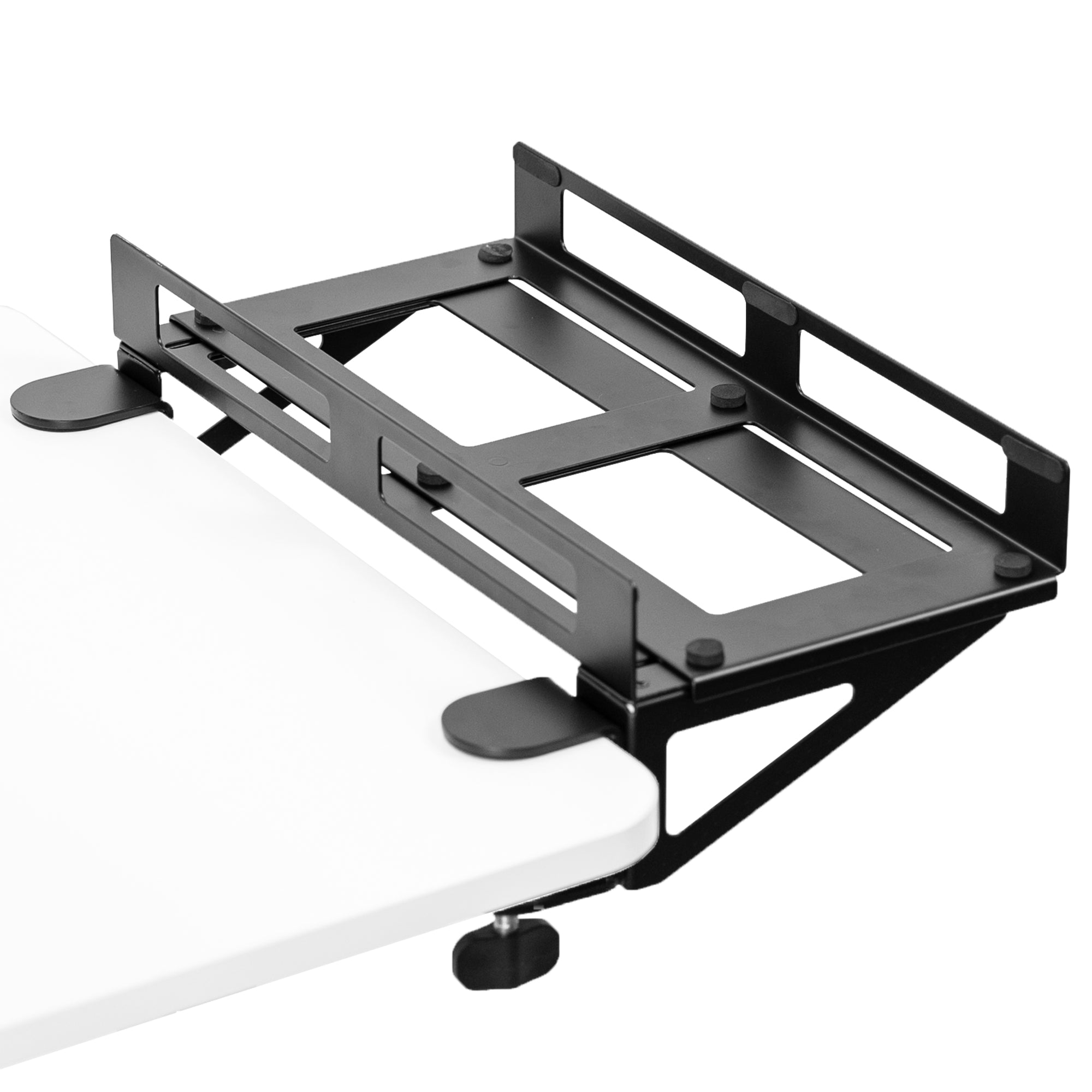 Clamp-On Adjustable Deskside Gaming PC Mount, Wall Mount, Computer Case CPU Holder with Secure Locking