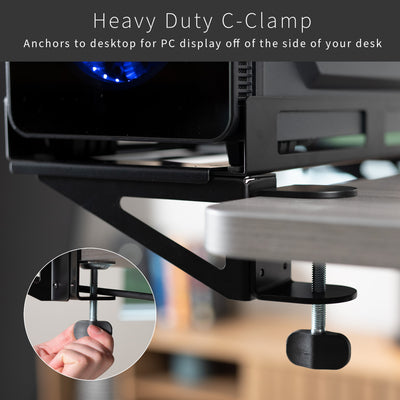 Clamp-On Adjustable Deskside Gaming PC Mount, Wall Mount, Computer Case CPU Holder with Secure Locking