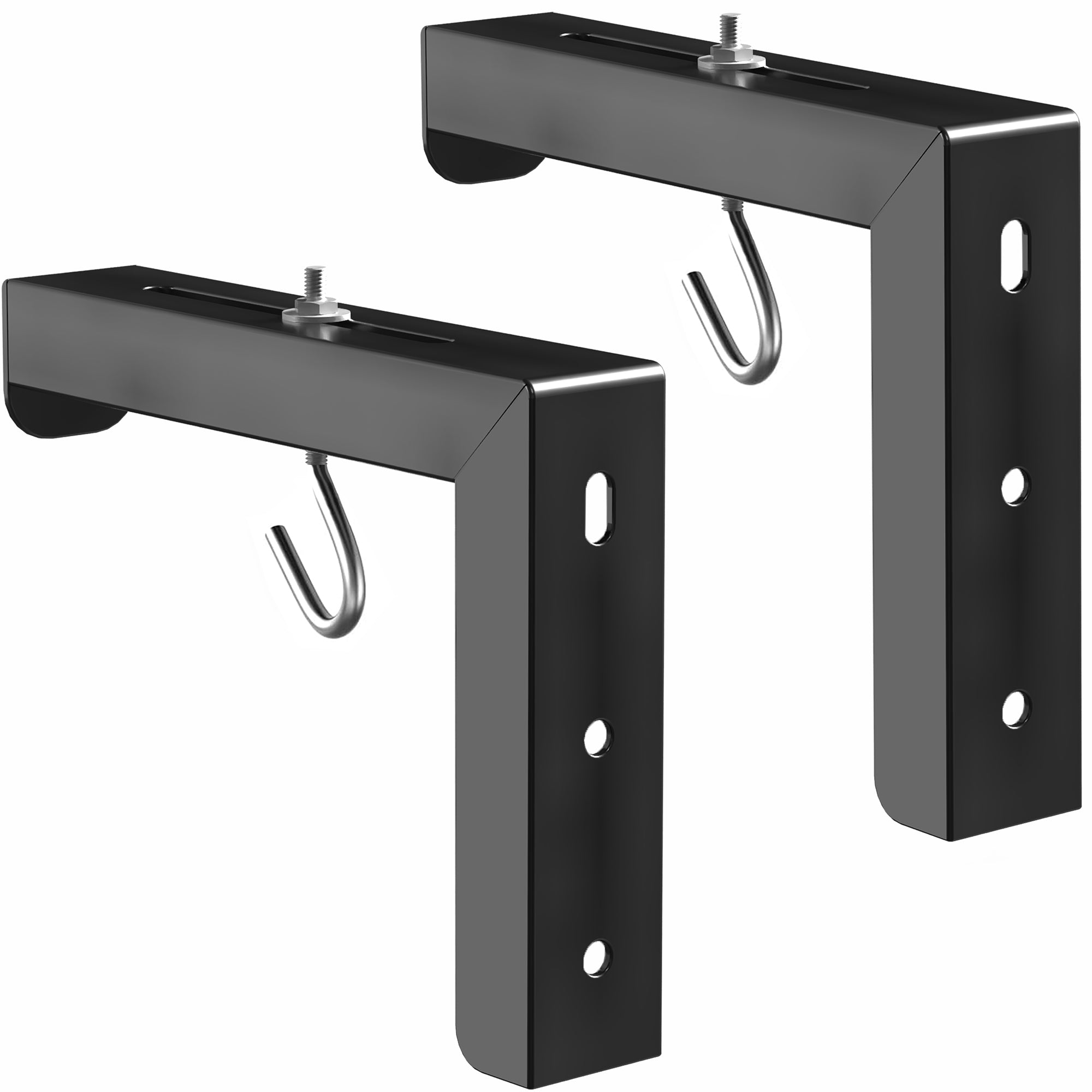 Black L-shaped projector screen mounting brackets.