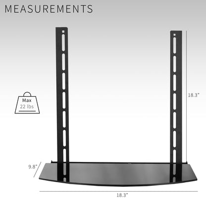 Sturdy over-under TV glass VESA attach shelf.