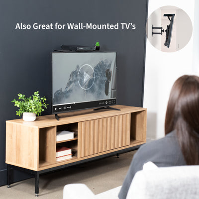 Sturdy top shelf TV mount for convenient storage space with anti slip padding.