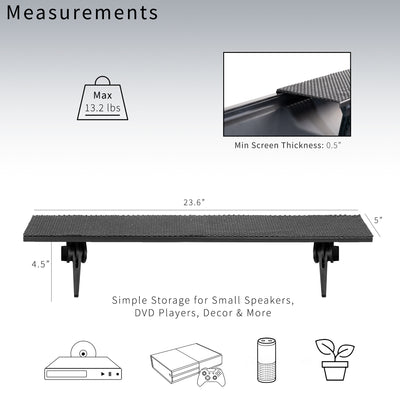 Sturdy top shelf TV mount with vented slots and mesh fabric.