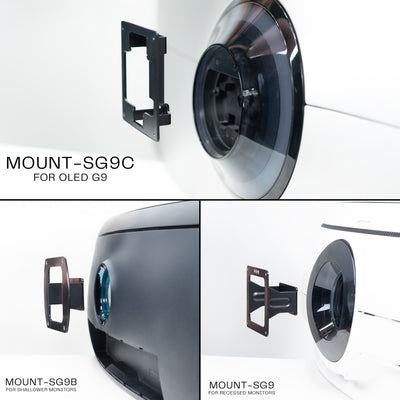 A black VESA adapter designed for a Samsung OLED G9 monitor.