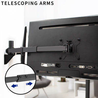 Adjustable telescoping dual monitor wall mount.