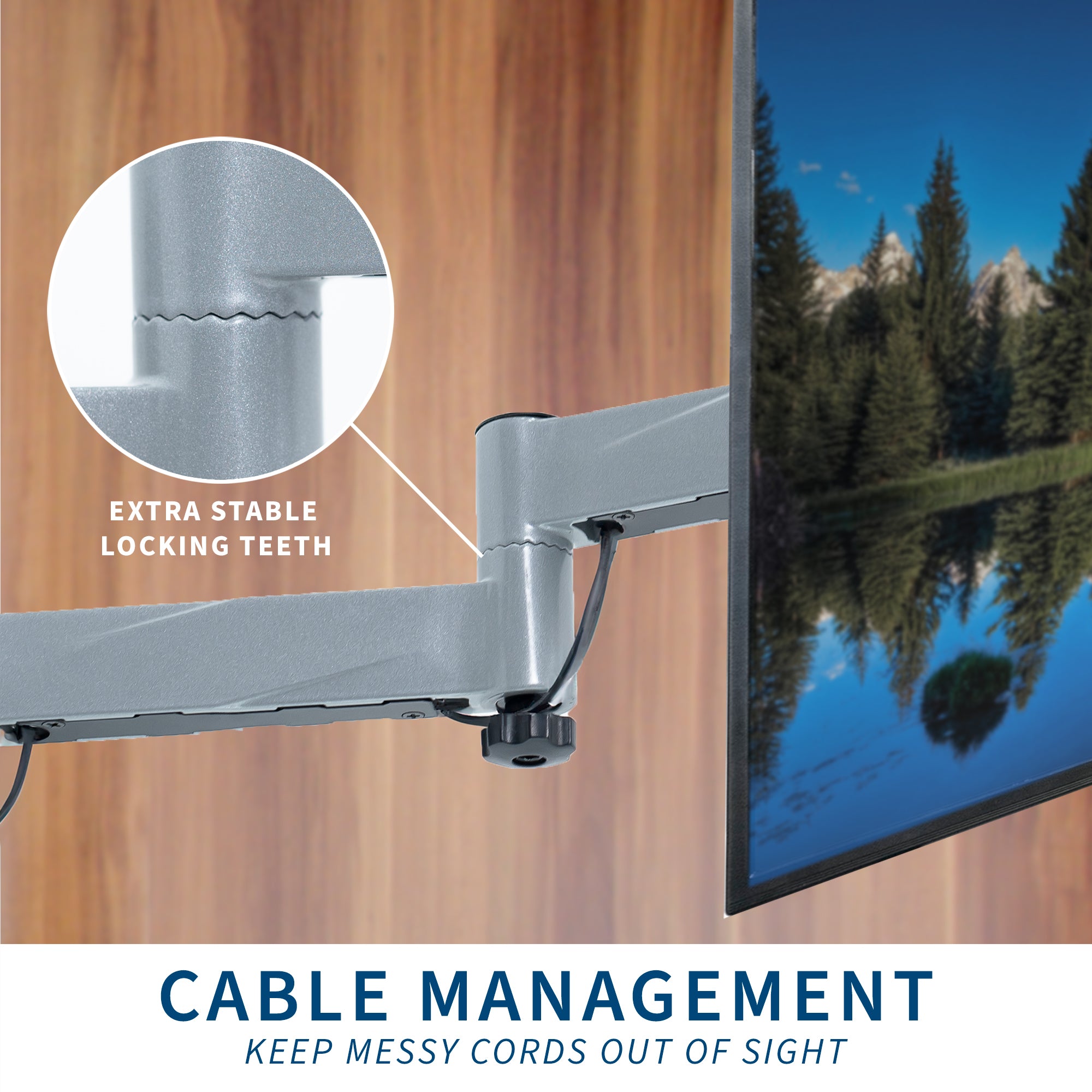 Quick release extending TV wall mount with tilt and swivel and built-in cable management. Includes 2 wall plates to provide installation in 2 different locations.