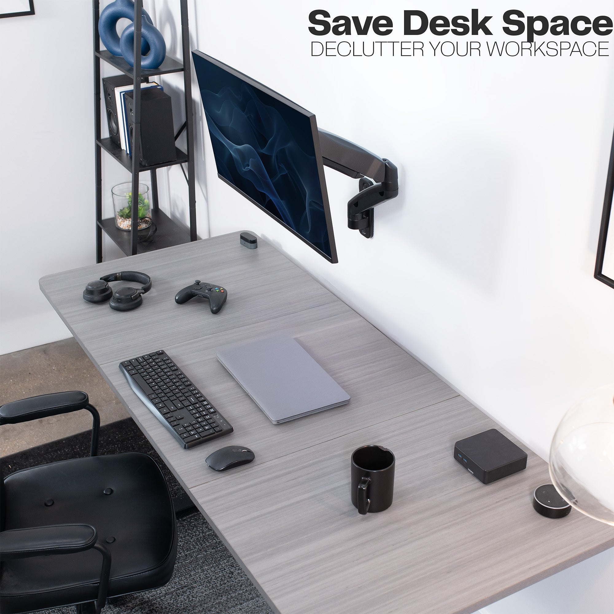 Save space and declutter your workspace by mounting monitor to the wall.