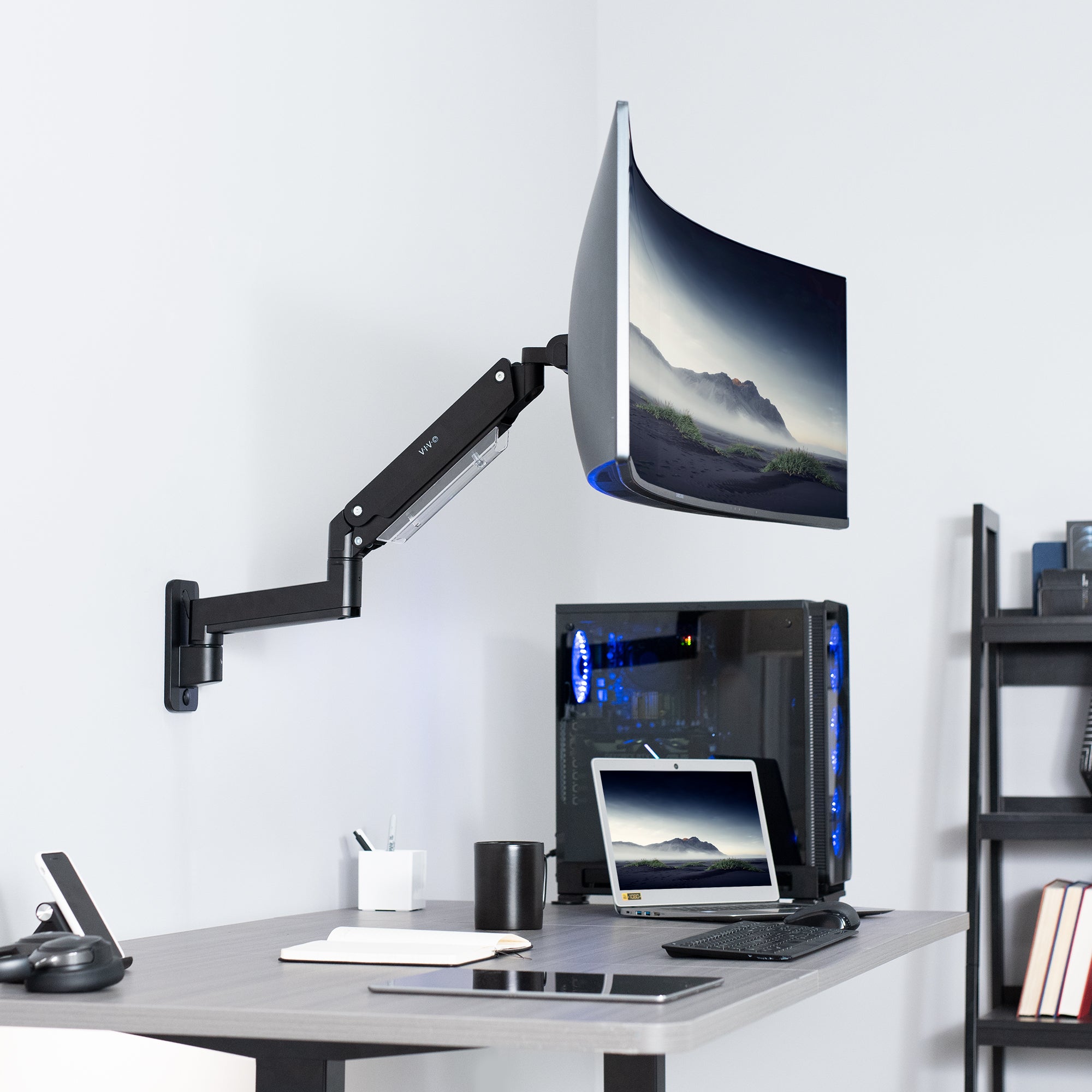 Premium Aluminum Heavy Duty Monitor Arm for Ultrawide Screens up to 49 inches and 44 lbs