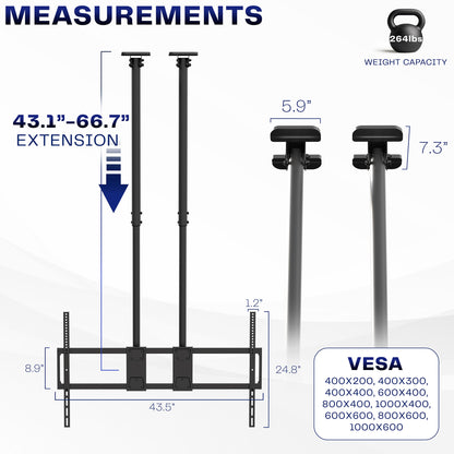 Measurements for extending TV ceiling mount