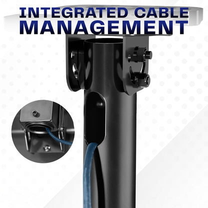 Dual Pole Extra Large 60” to 120” TV Ceiling Mount with Extension Pole with integrated cable management system on a white background