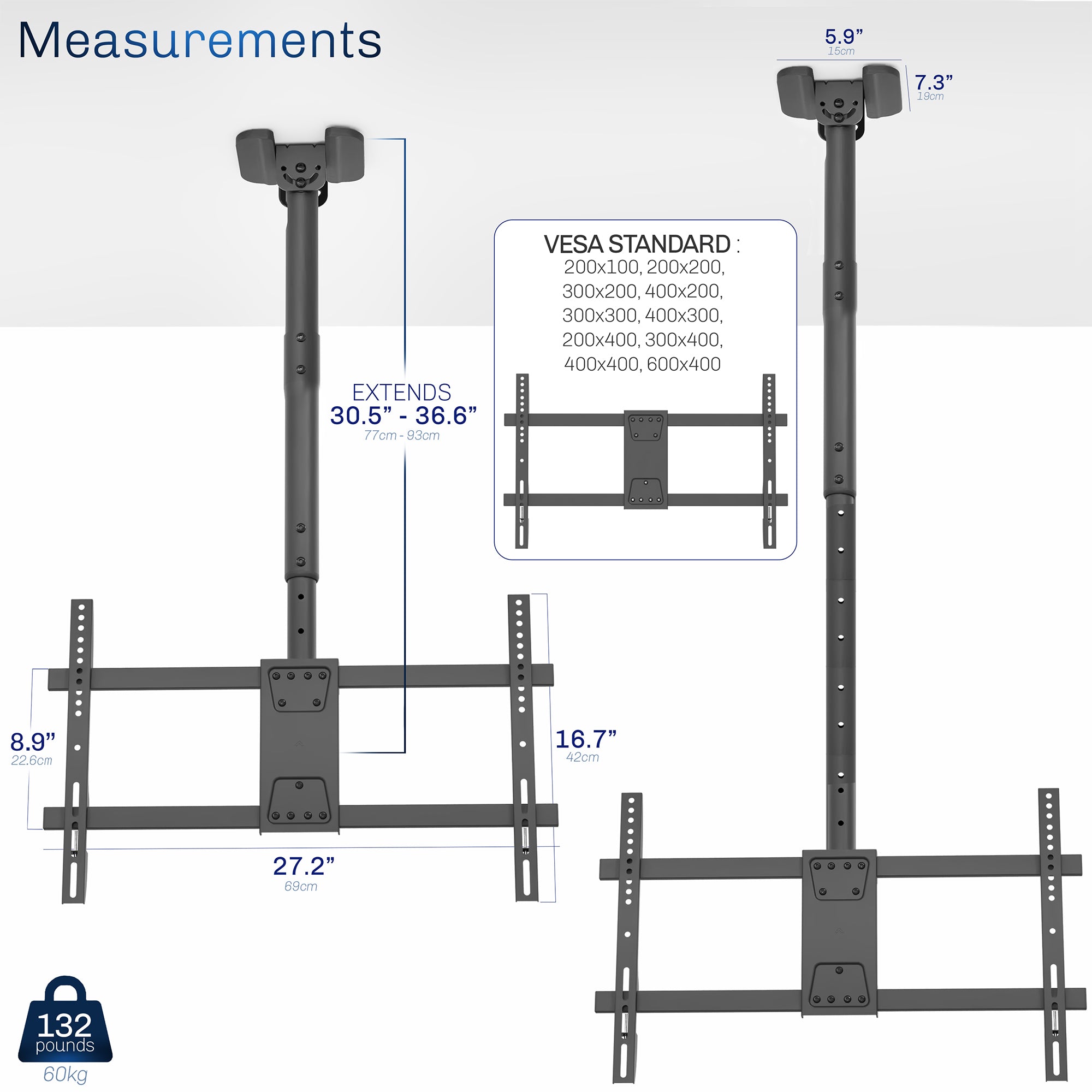 TV Ceiling Mount with Extension Pole