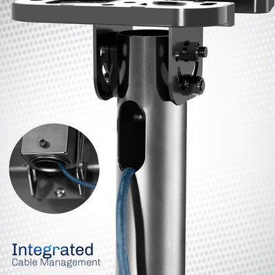 Height adjustable large TV mount with tilt, swivel, and an integrated cable management system. Mount to flat and sloped ceilings or wall with hardware and instructions included.