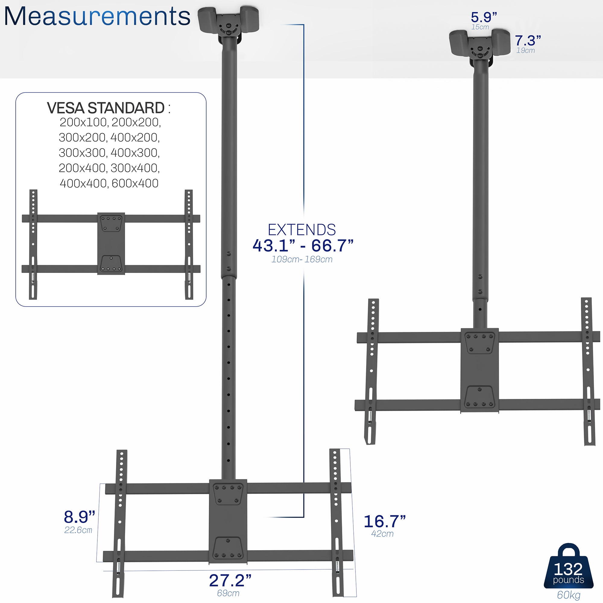 TV Ceiling Mount with Extension Pole