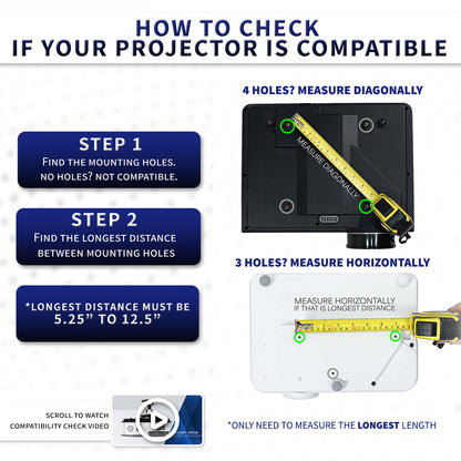 Instructions on how to check if a projector is compatible with mounting holes.