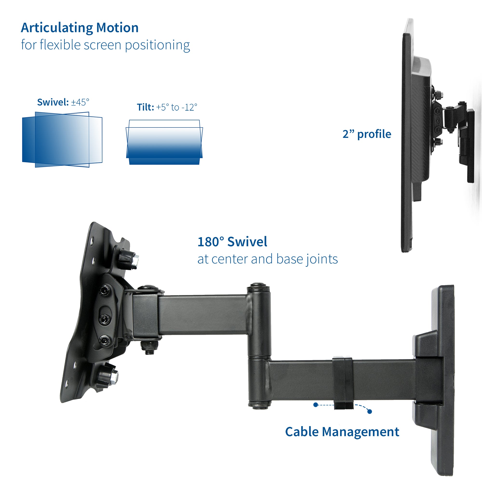 Sturdy adjustable single monitor ergonomic wall mount for office workstation.