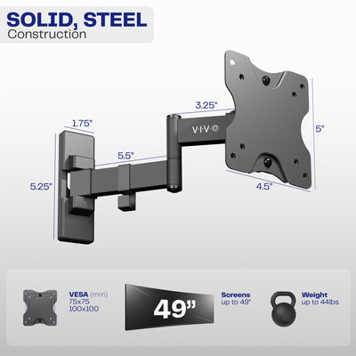 Full Motion Solid, Steel Ultrawide Monitor Wall Mount for Screens up to 49"