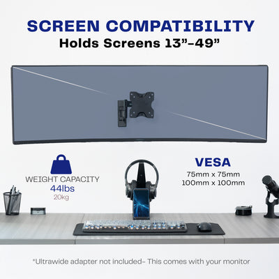 Full Motion Ultrawide Monitor Wall Mount for Screens 13" to 49" and up to 44lbs
