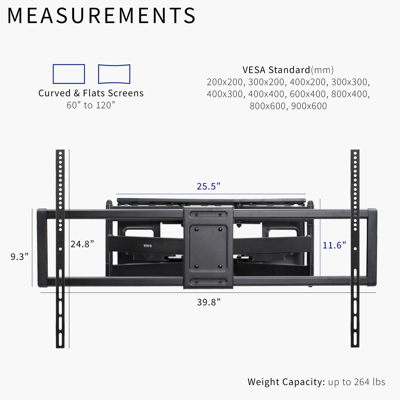 Heavy Duty 60 to 120 inch TV Full Motion Wall Mount for LCD LED Flat and Curved Screens, Long Extended Arm Swivel Mount, Max VESA 900x600mmm
