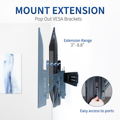 A black VESA wall mount showing extension feature. 