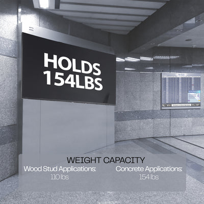 A black VESA wall mount showing TV weight capacity. 