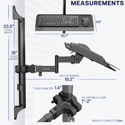 Keyboard and mouse mount with detailed measurements on a white background