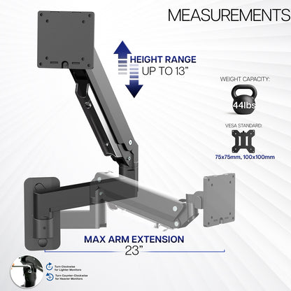 Pneumatic Arm Single Ultrawide Monitor Wall Mount