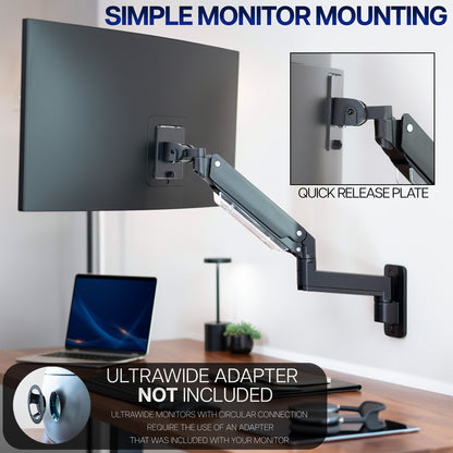 Pneumatic Arm Single Ultrawide Monitor Wall Mount