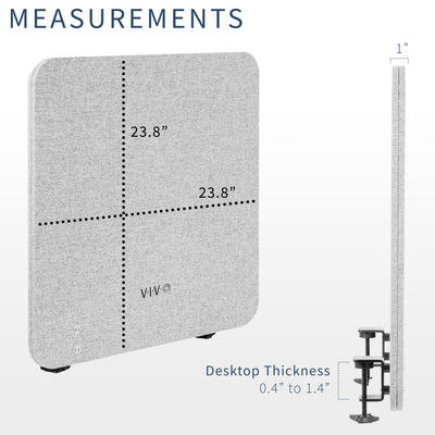 Clamp-on desk privacy panel with cable management for office workspace.