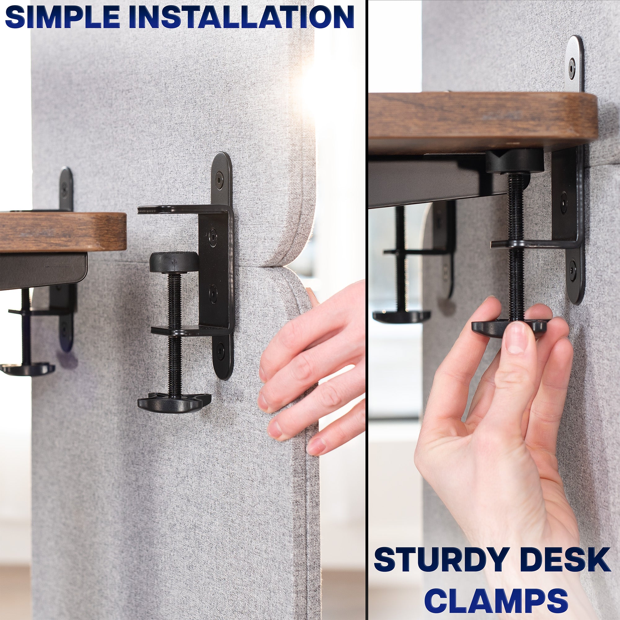 Full Height Clamp-on Desk Privacy Panels (x3) with "C" clamps and 'Simple Installation' text