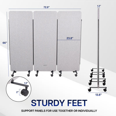 Measurements for 3-Panel Gray Mobile Freestanding Room Divider that provides a convenient partition and workspace privacy.