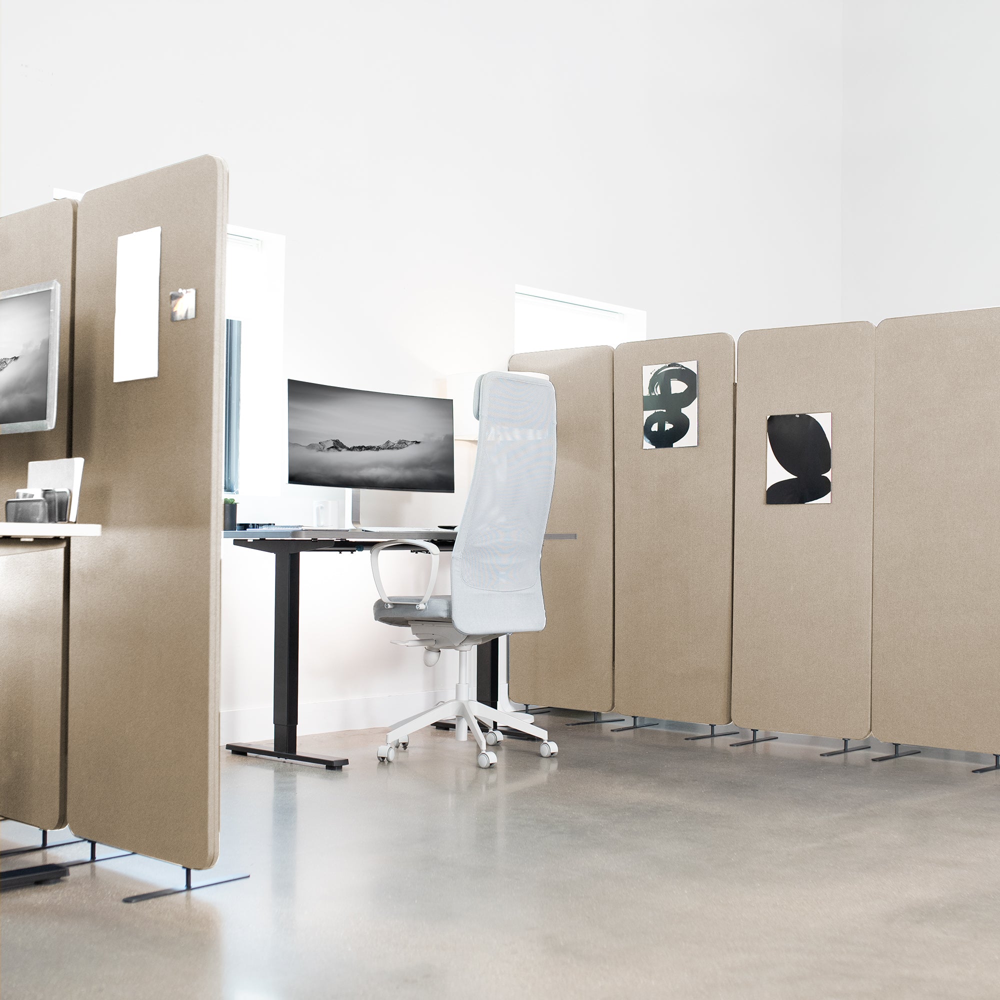 3-Panel Beige Freestanding Room Divider provides a convenient partition and workspace privacy.