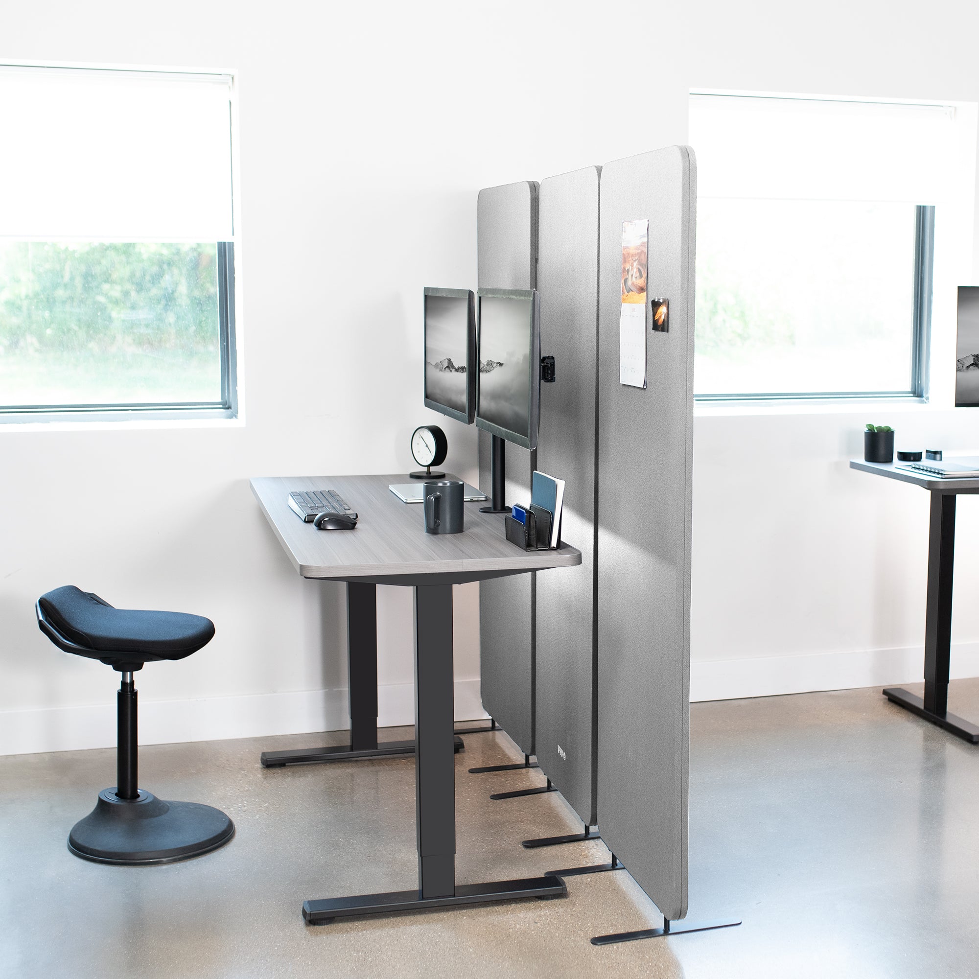 3-Panel Gray Freestanding Room Divider provides a convenient partition and workspace privacy.