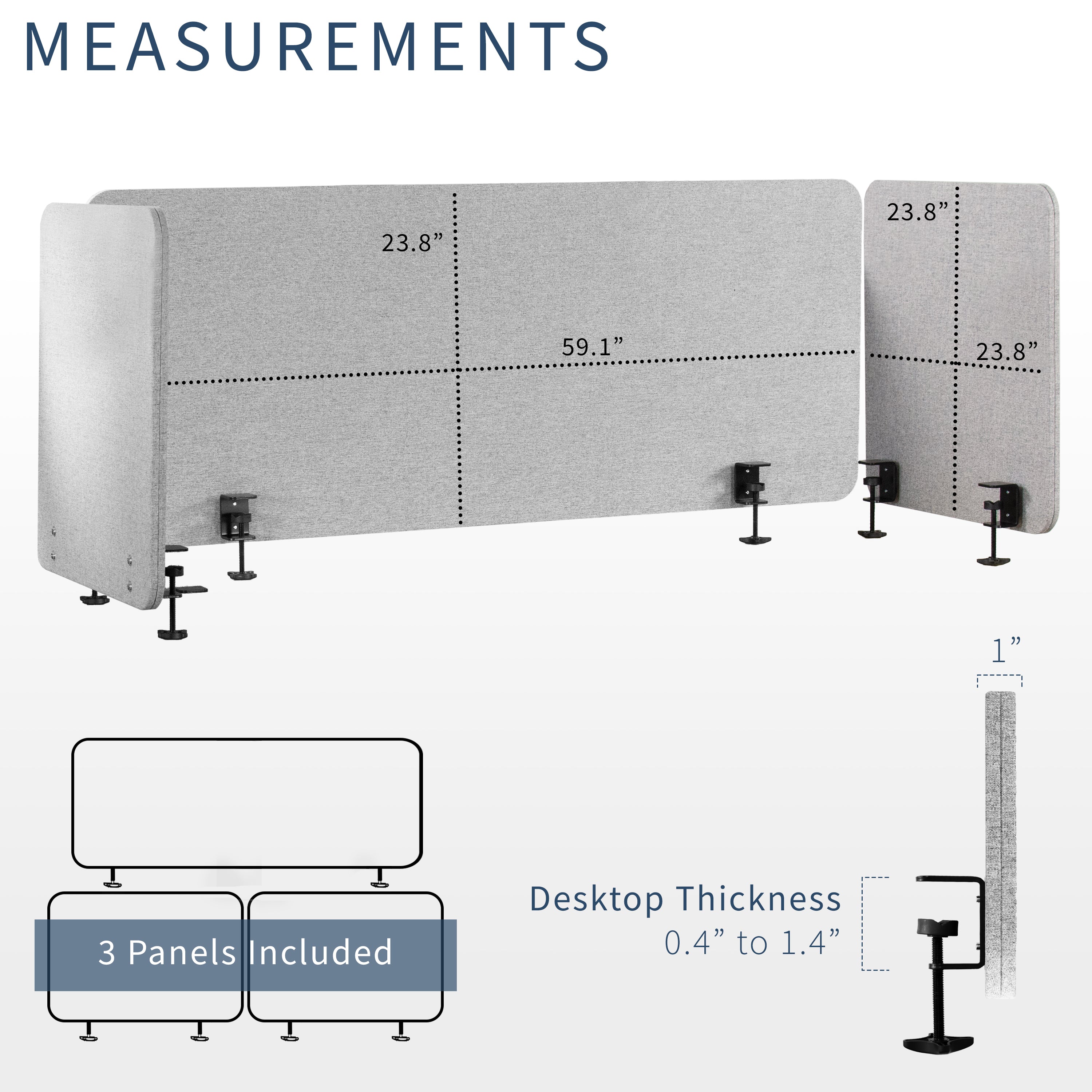 Clamp-on desk privacy panel with cable management for office workspace.