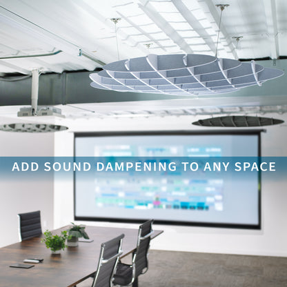 Sleek modern acoustic ceiling waffle panel with sturdy hanging wires for sound dampening.