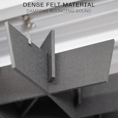 A gray acoustic dual-layer ceiling waffle panel with dense felt material highlighted. 