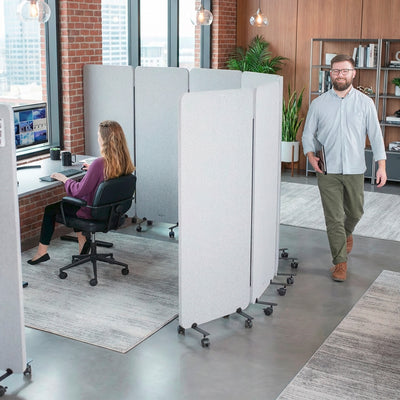 6-Panel Gray Mobile Freestanding Room Divider provides a convenient partition and workspace privacy.
